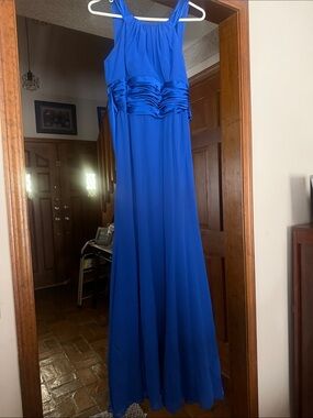 David's Bridal Royal Blue Spaghetti Strap Maxi Dress